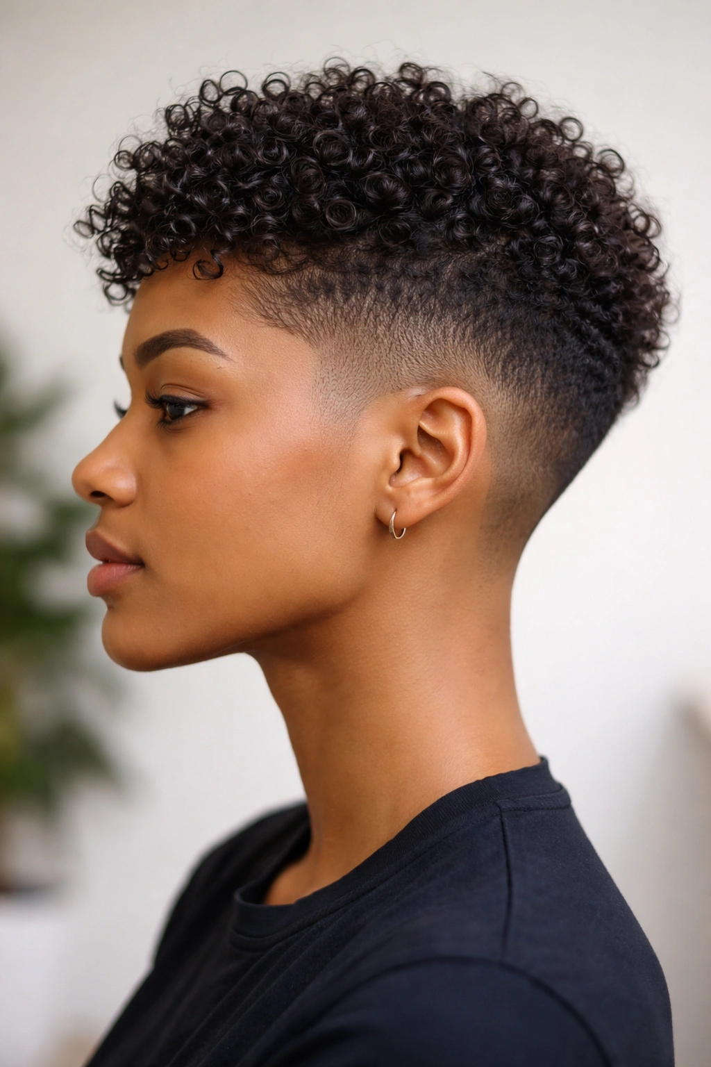 18 Short Layered Cuts Made For Curly Hair 4 Profile of a person with cropped curly fade showing sharp contrast