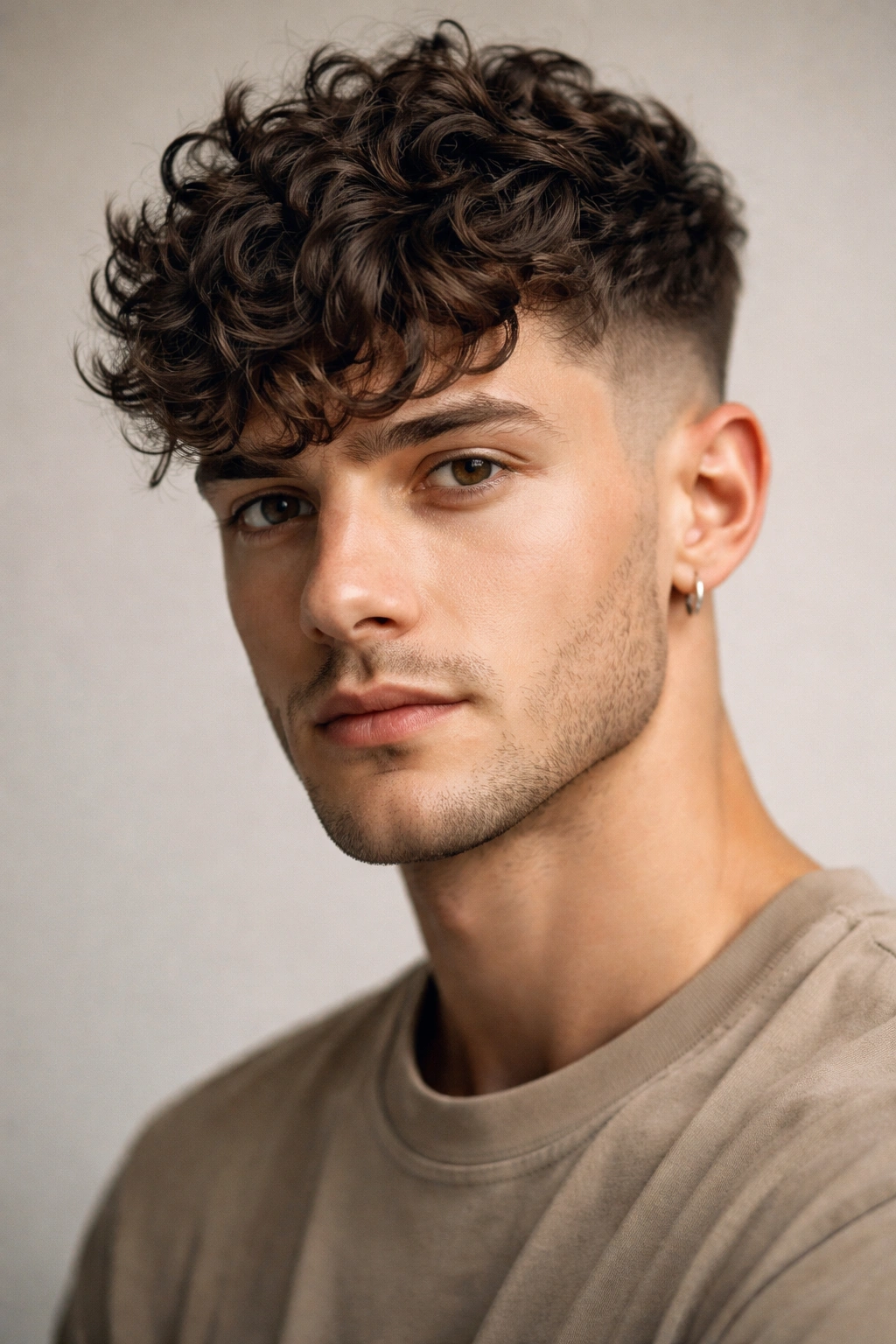 20 Short Curly Haircuts That Look Incredible 18 Front-view portrait of The Curly French Crop highlighting the front fringe curls