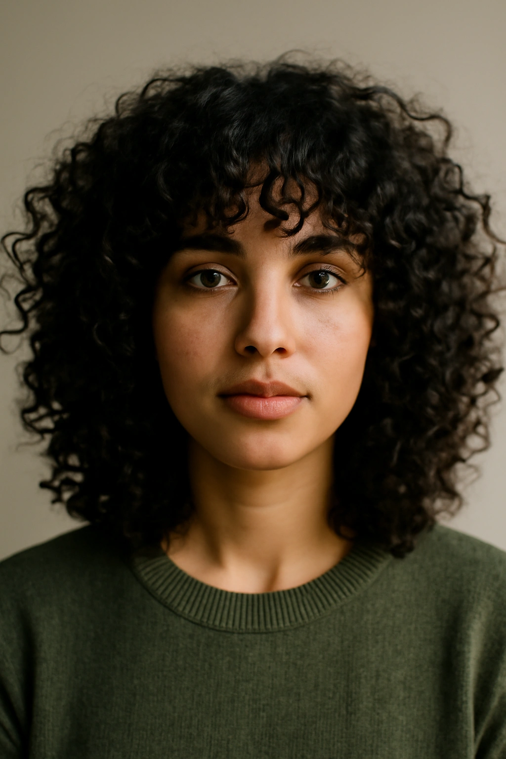 10 Curly Fringe Styles That Frame Your Face Perfectly 1 Close-up of curly fringe framing the face with defined texture