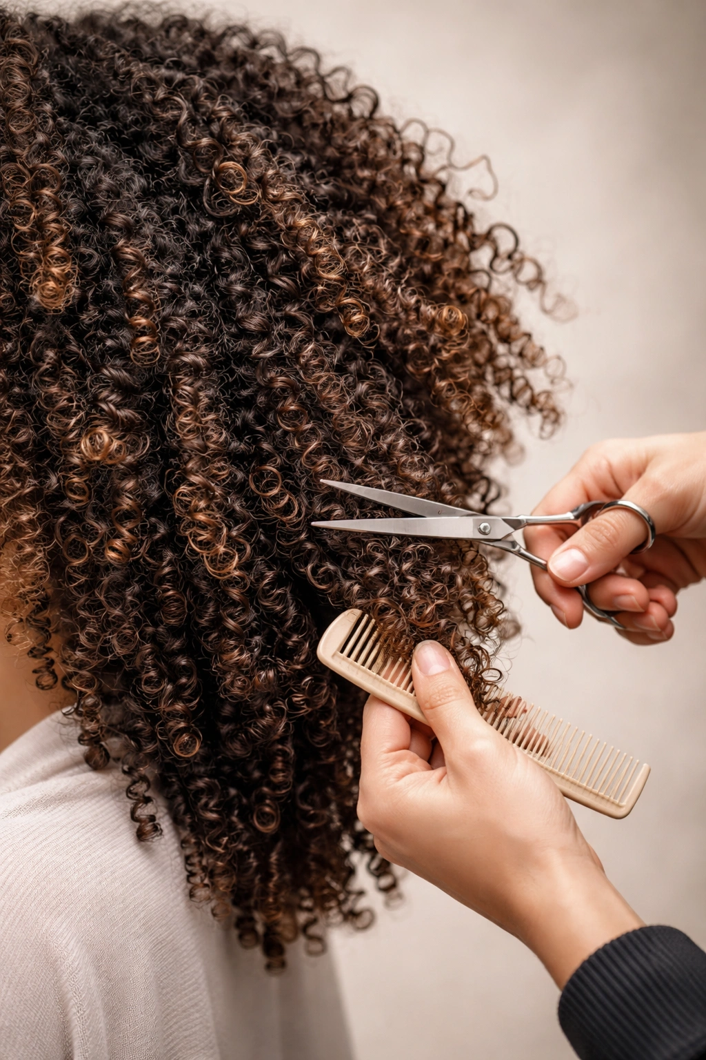 Close-up of curly hair with defined coils