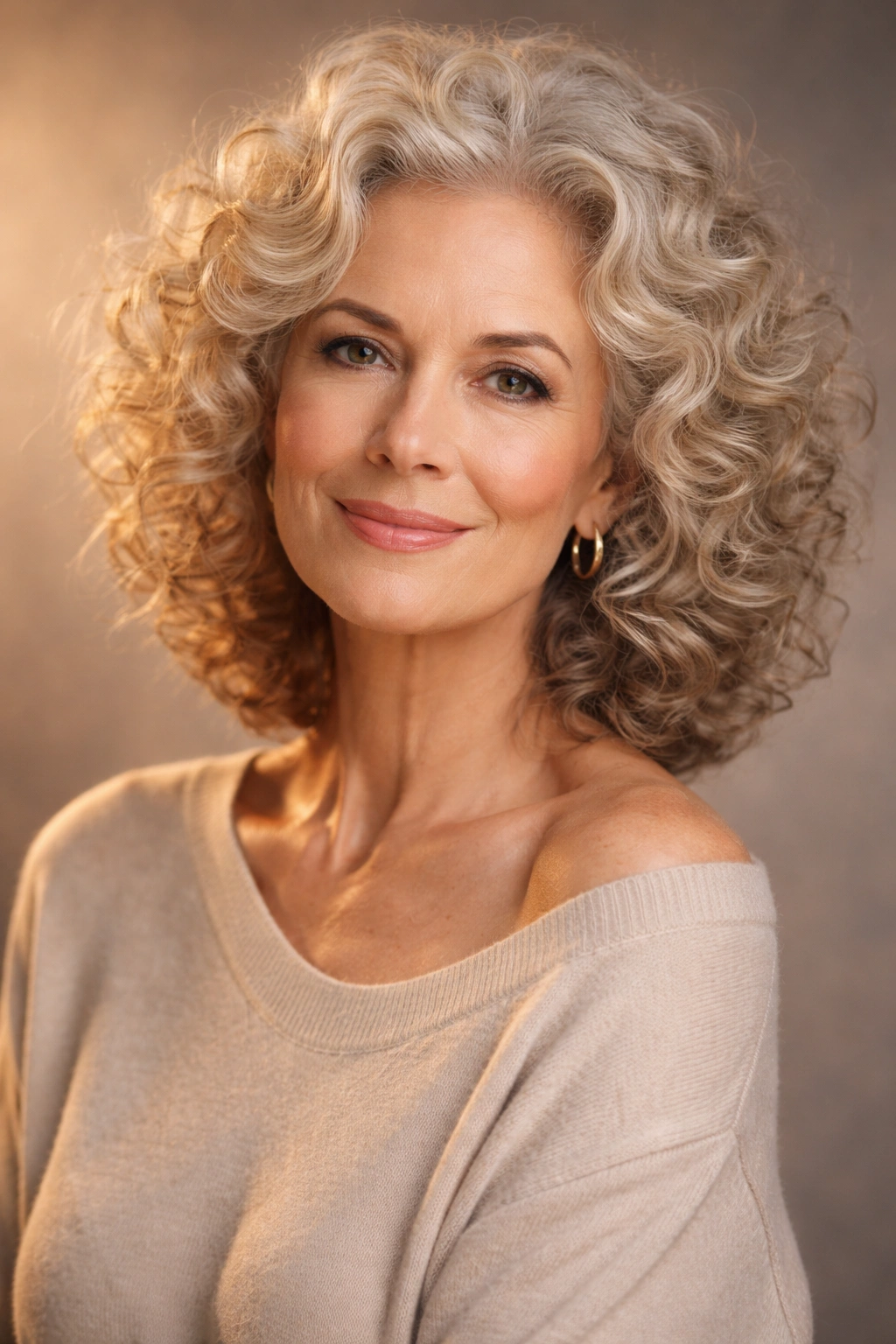 Portrait of a confident older woman with curly hair embracing her curls