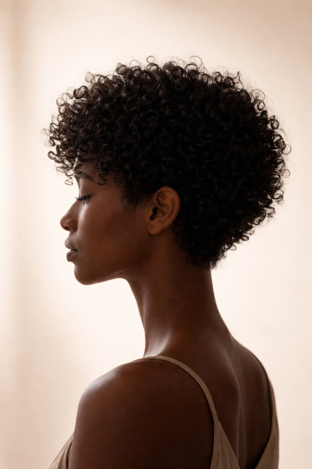 Abstract head silhouette with curly hair on plain background