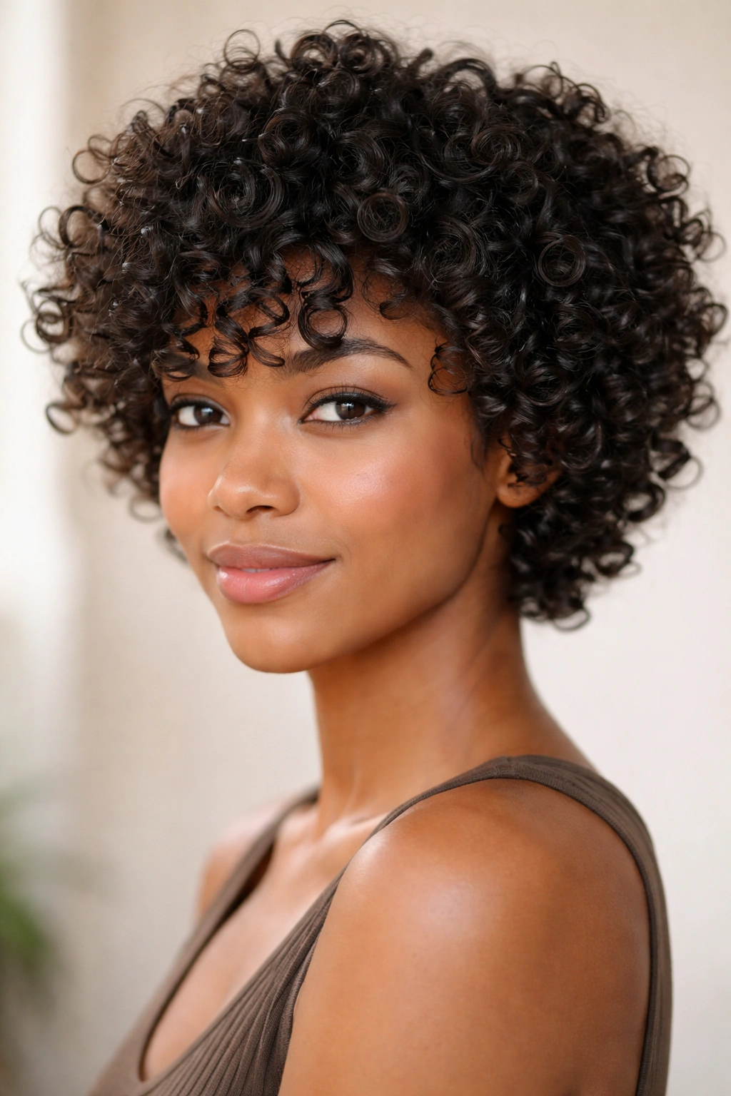 10 No Heat Short Hairstyles That Still Look Great 7 Close-up of natural curly/coily short layered hair showing defined curls and volume.