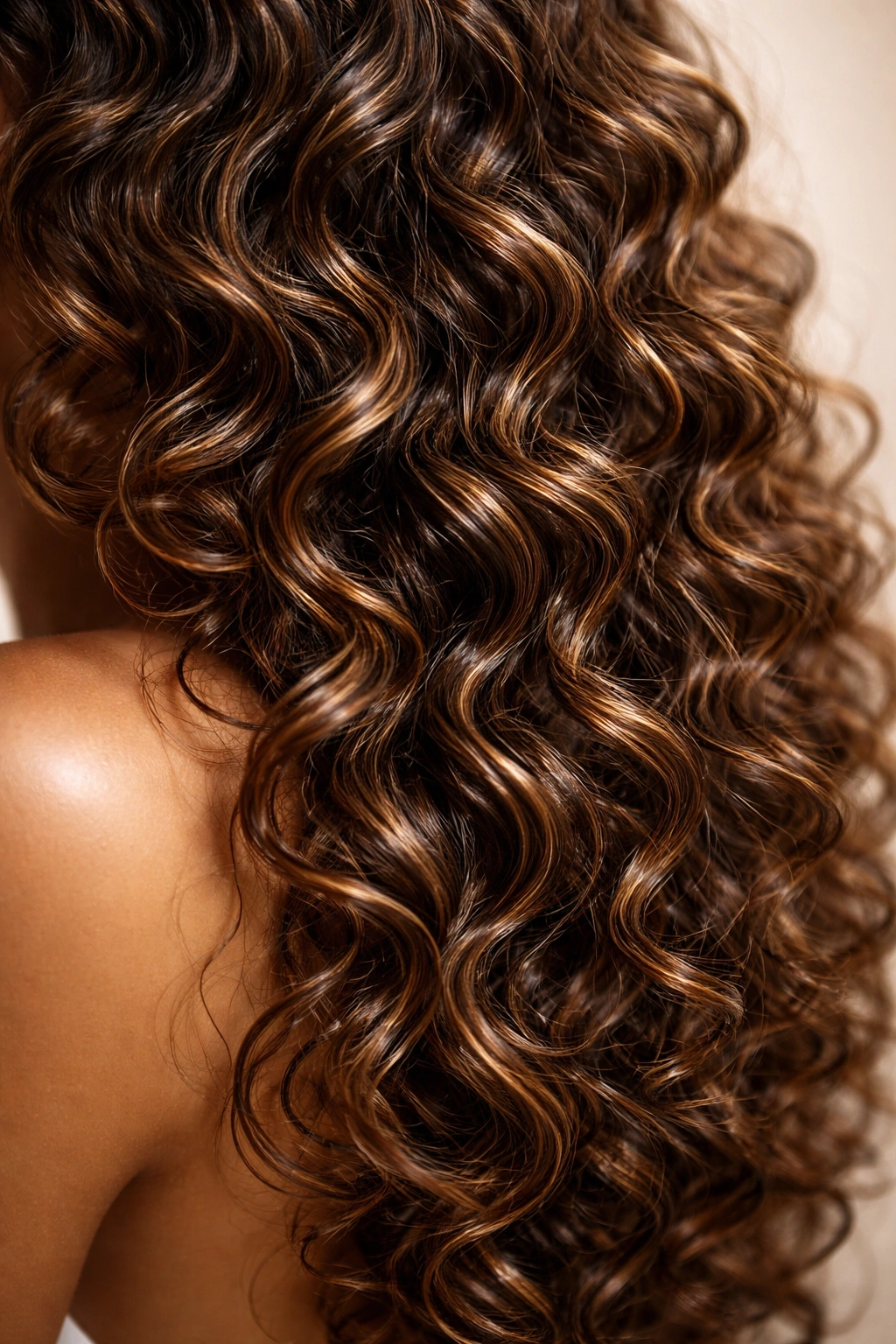 Close-up of hydrated, defined curly hair with shine