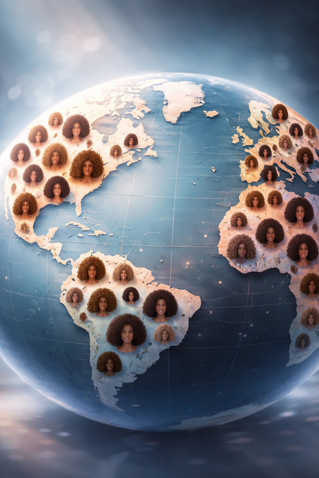 Global curly hair prevalence visualization with curly icons on a globe silhouette