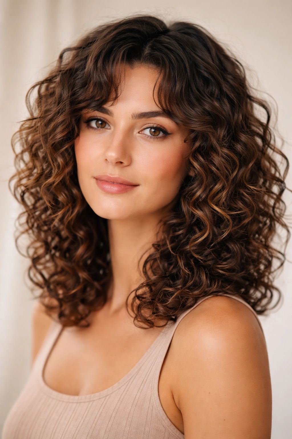 20 Long Face Hairstyles With And Without Bangs 16 Shoulder-length curls with defined layers and natural bounce