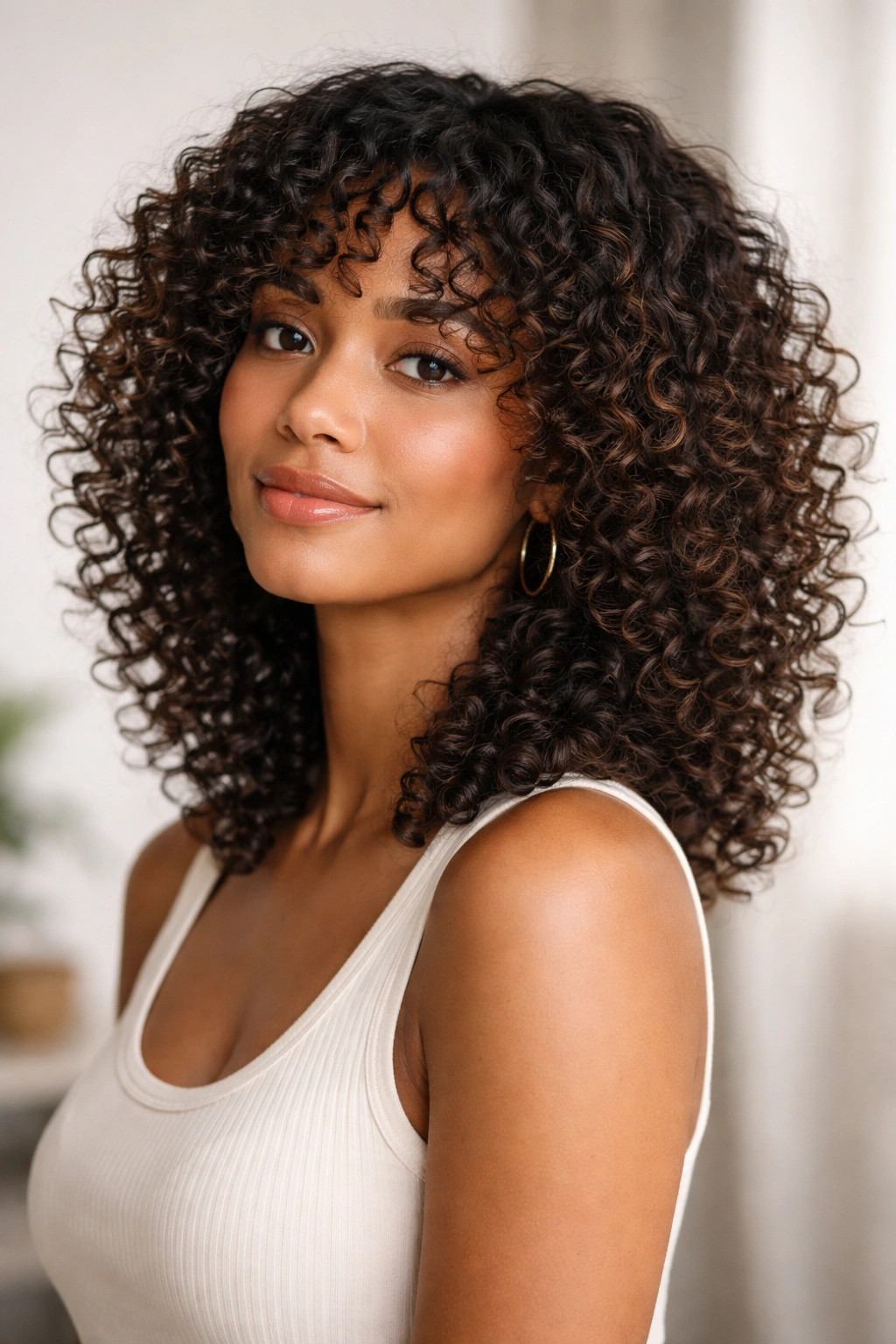 20 Shoulder Length Haircuts For Every Hair Type 8 Close-up of shoulder-length curly hair with defined layers