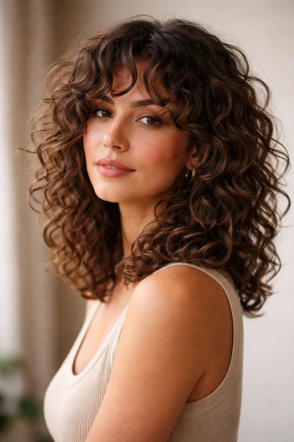 20 Shoulder Length Haircuts By Hair Type 8 Curly hair styled in a textured shag with loose layers and separated curls.