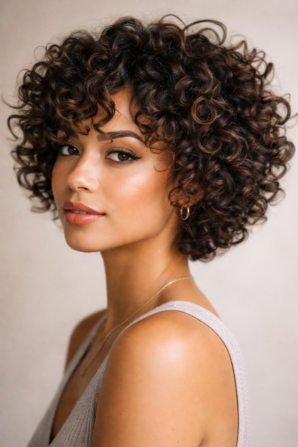 12 Short Haircuts For Type 3 Curly Hair To Try 8 Close-up of short choppy curls with distinct spirals on type 3 curls