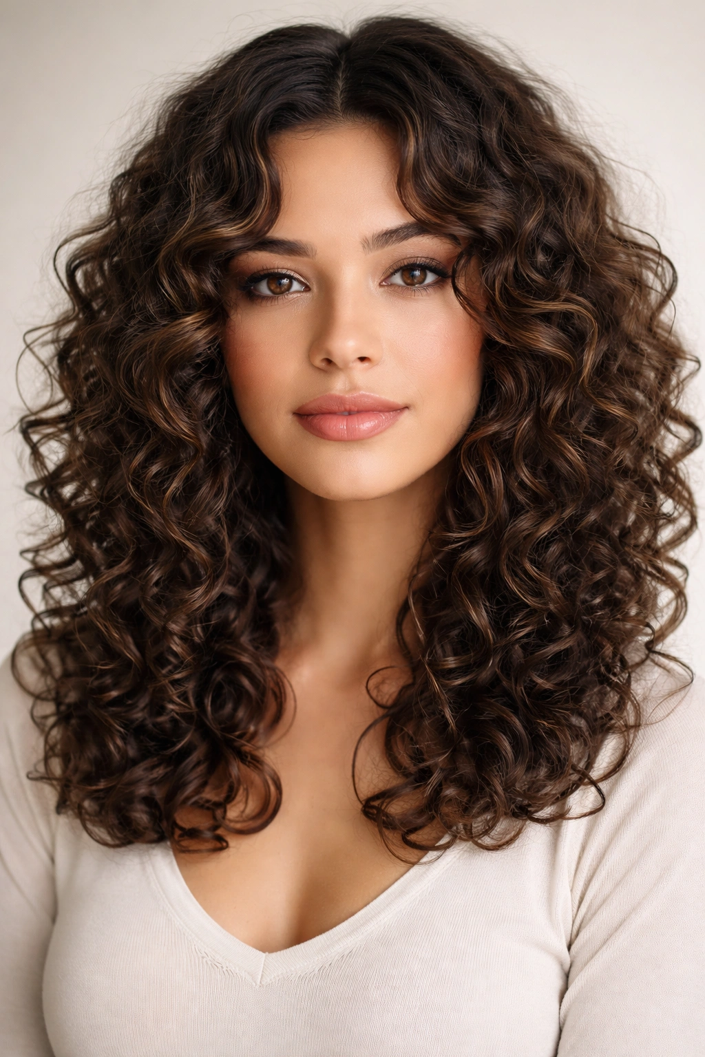 22 Curly Haircuts That Hold Their Shape All Day 8 Center-parted curly hair with long front curtains framing the face
