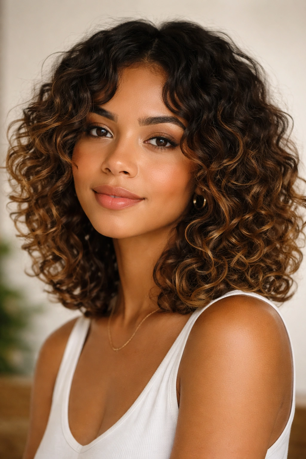 12 Short Haircuts For Type 3 Curly Hair To Try 7 Close-up of shoulder-skimming curls with face-framing curtain pieces on type 3 curls