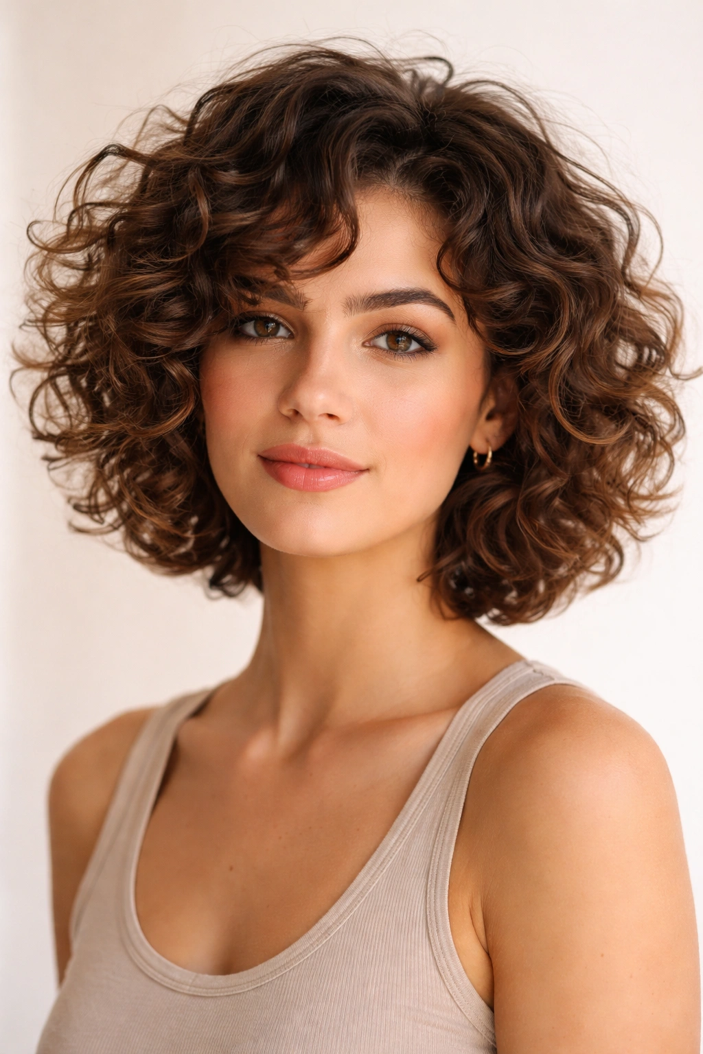 Curly layered bob with defined curls and volume