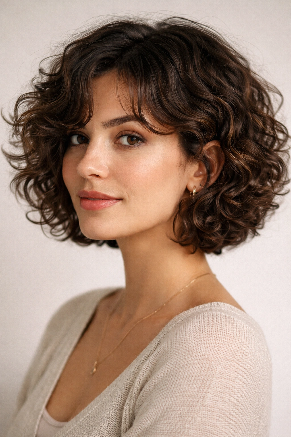 20 Short Curly Haircuts To Try Today 11 Head-and-shoulders shot of short curly lob with layered curls