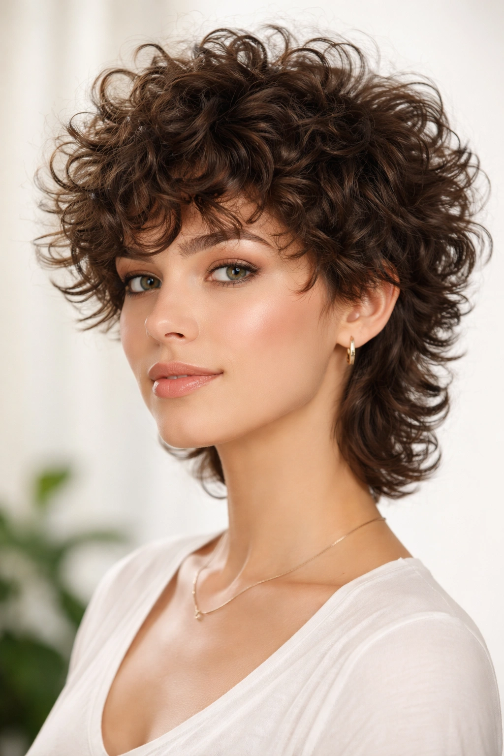 Curly mixie hairstyle with volume and defined curls