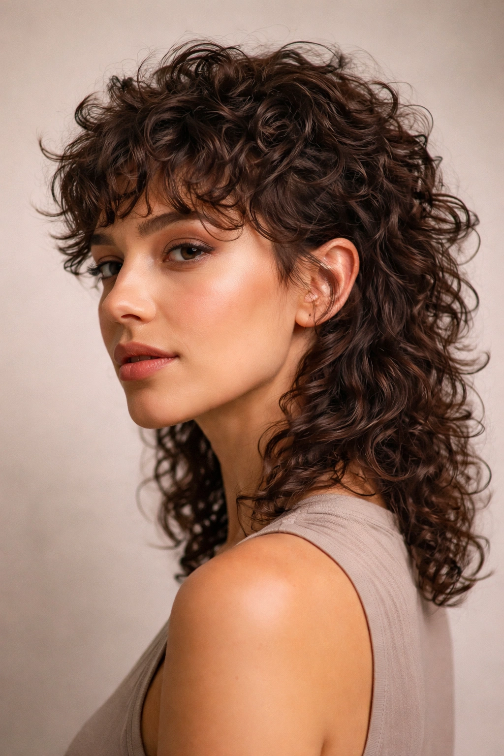 12 Short Curly Looks Suited To Every Curl Type 7 Close-up portrait of a person with a modern curly mullet showing short textured front and longer back curls