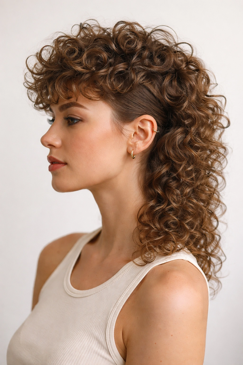 18 Short Layered Cuts Made For Curly Hair 8 Profile shot of a person with a modern curly mullet showing short top and long back curls