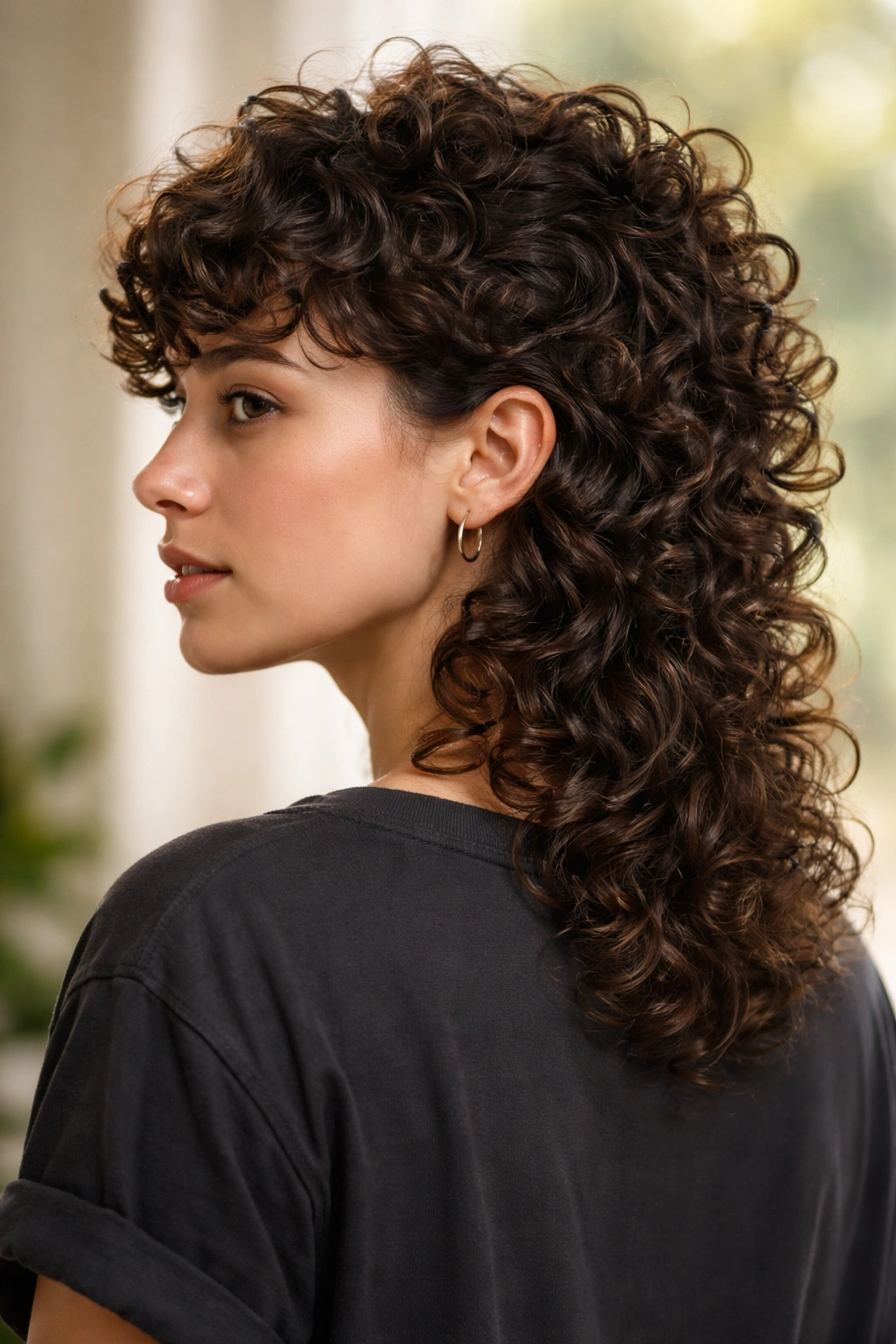 22 Curly Haircuts That Hold Their Shape All Day 15 Portrait of a curly mullet with textured layers for movement