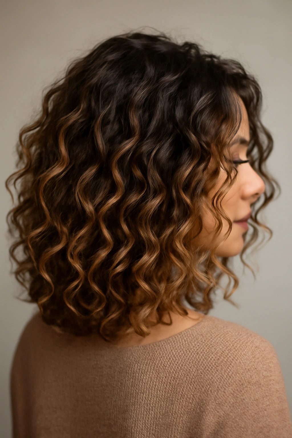 12 Medium Length Balayage Haircuts That Look Amazing 10 Curly medium-length hair with multitonal balayage showing gradient tones in curls
