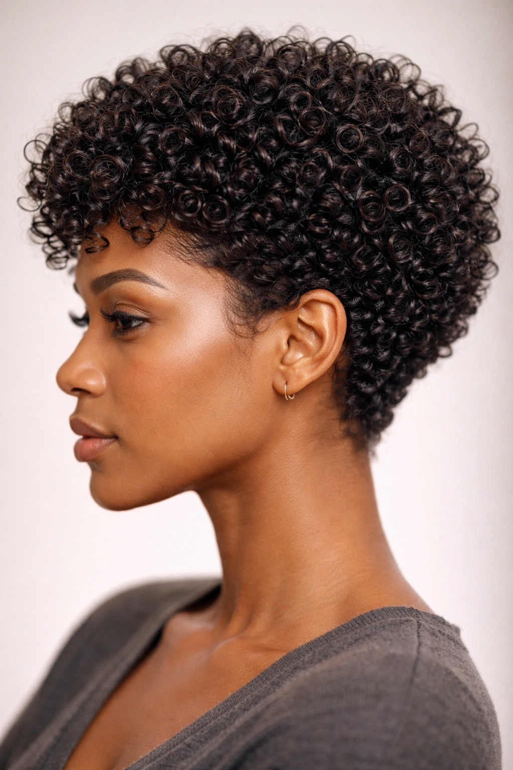 Close-up of uniform defined curls on short hair from a perm