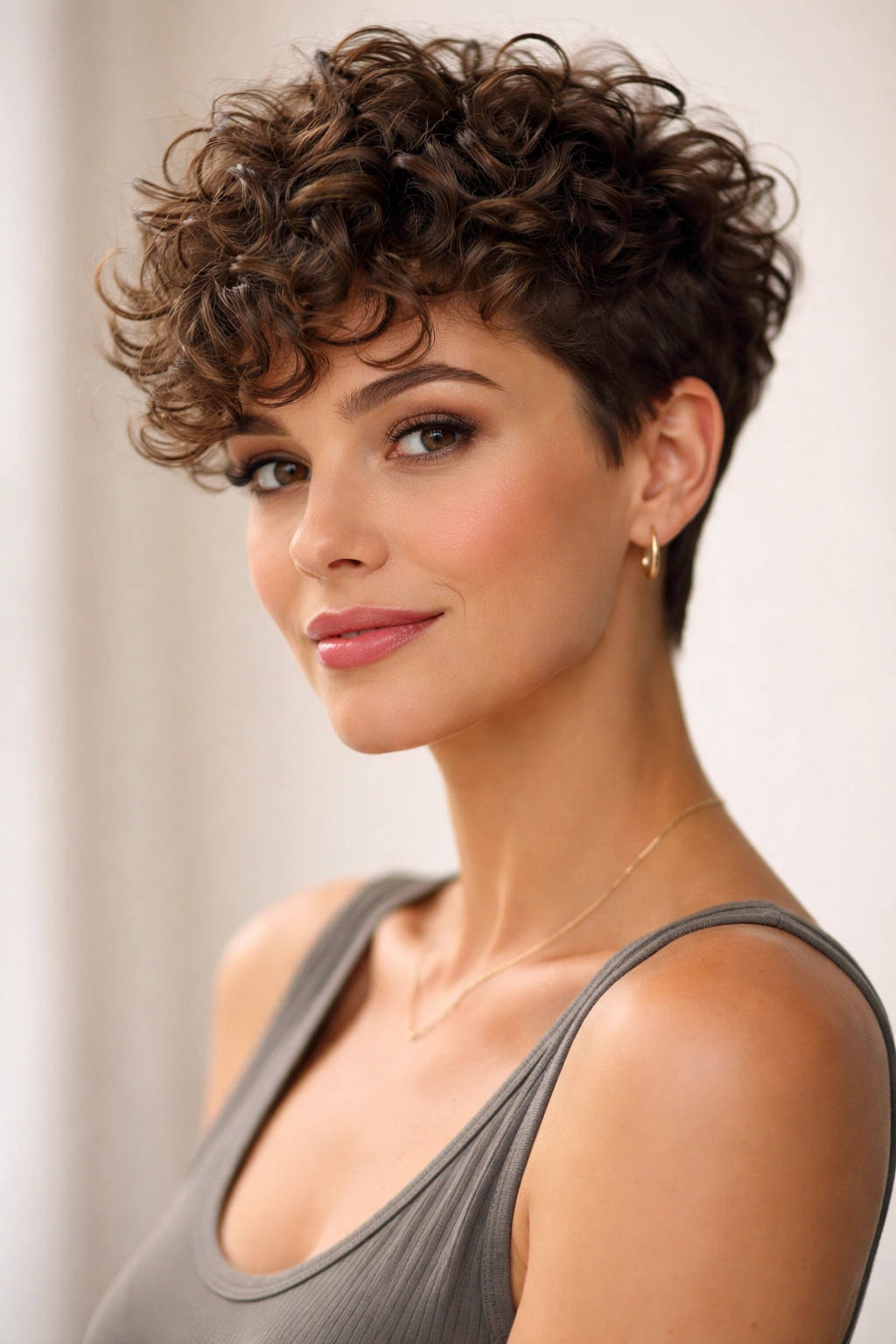 20 Short Pixie Haircuts That Practically Style 6 Portrait of a person with a curly pixie cut showing defined curls