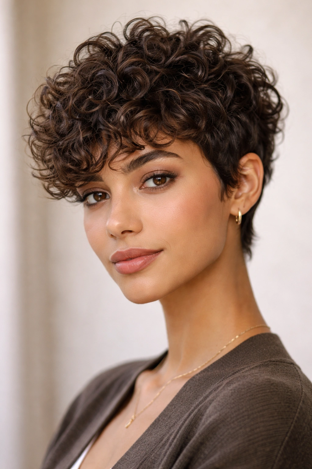 18 Short Layered Cuts Made For Curly Hair 1 Close-up of a modern textured curly pixie cut with layered curls around ears