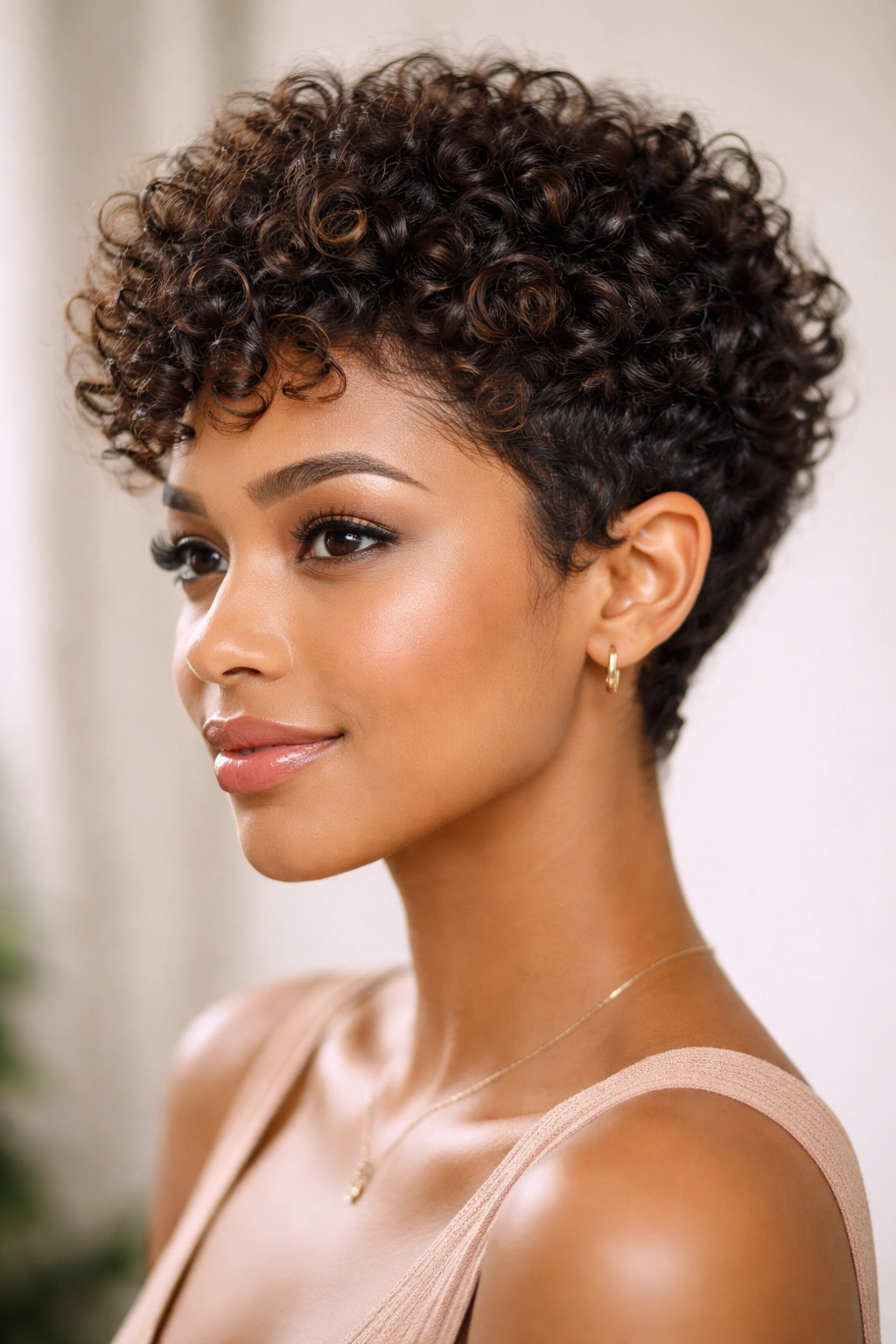 Curly pixie with natural texture and curl pattern