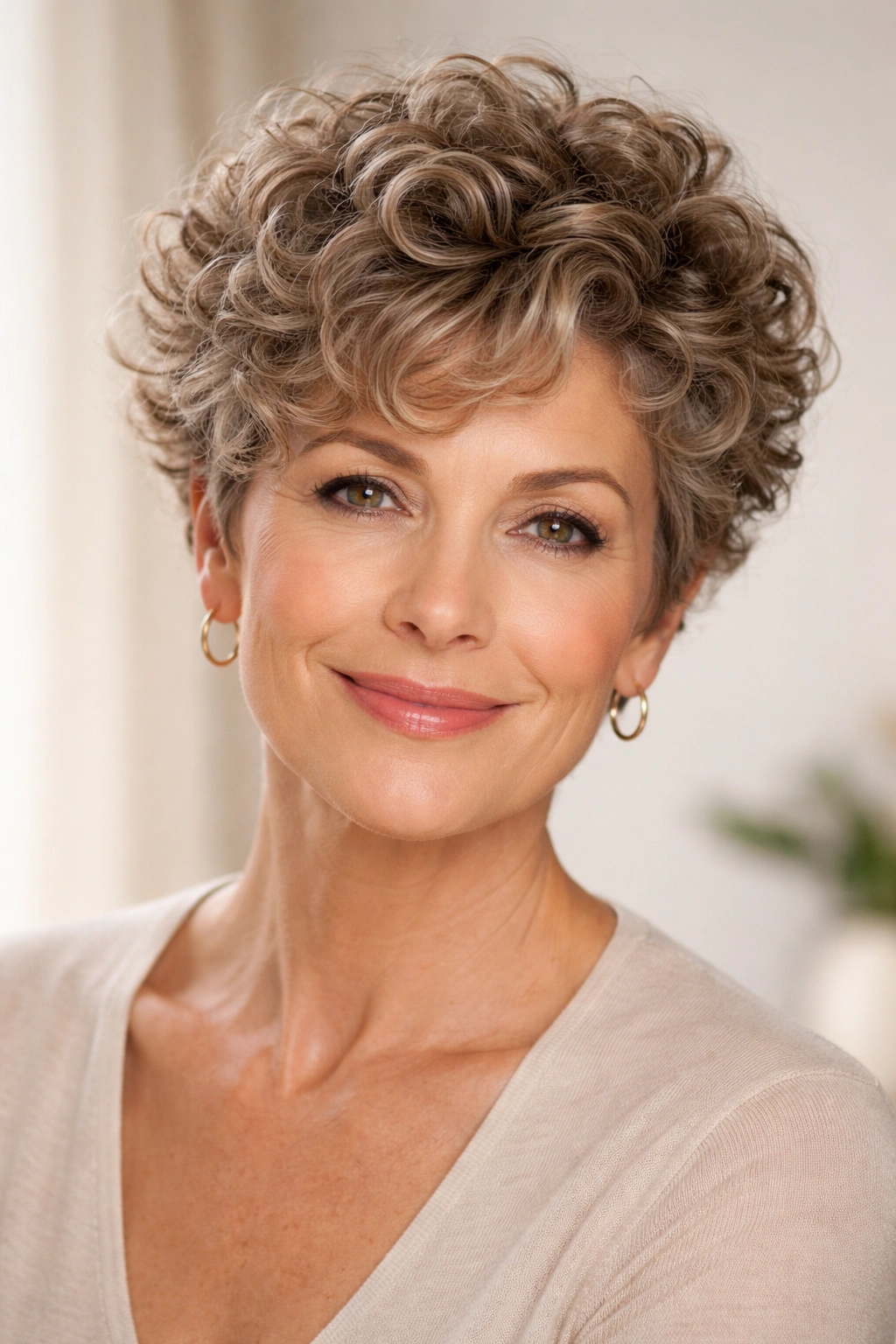 Curly pixie cut with defined curls and volume