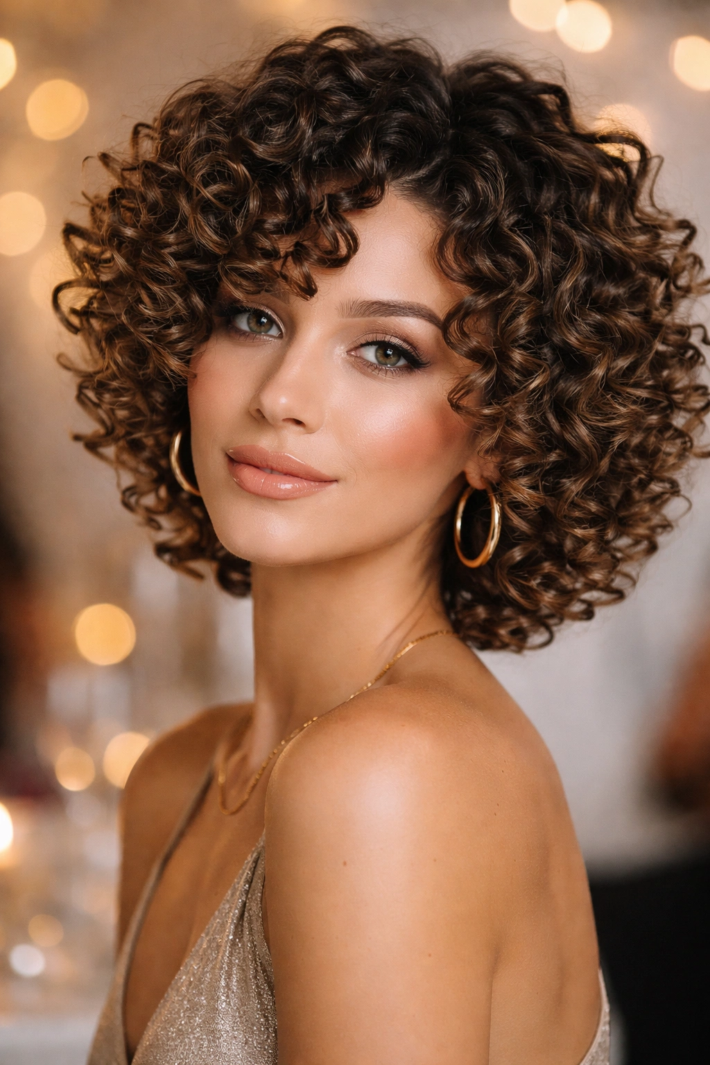 Close-up of curly hair with defined ringlets, showing shine and texture.