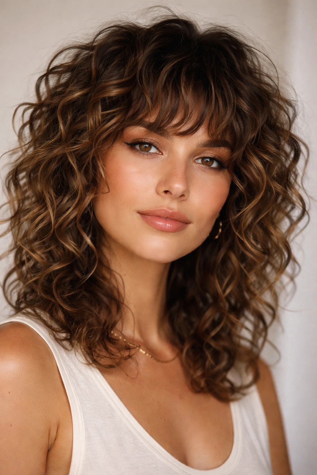 Portrait of curly shag haircut with defined waves
