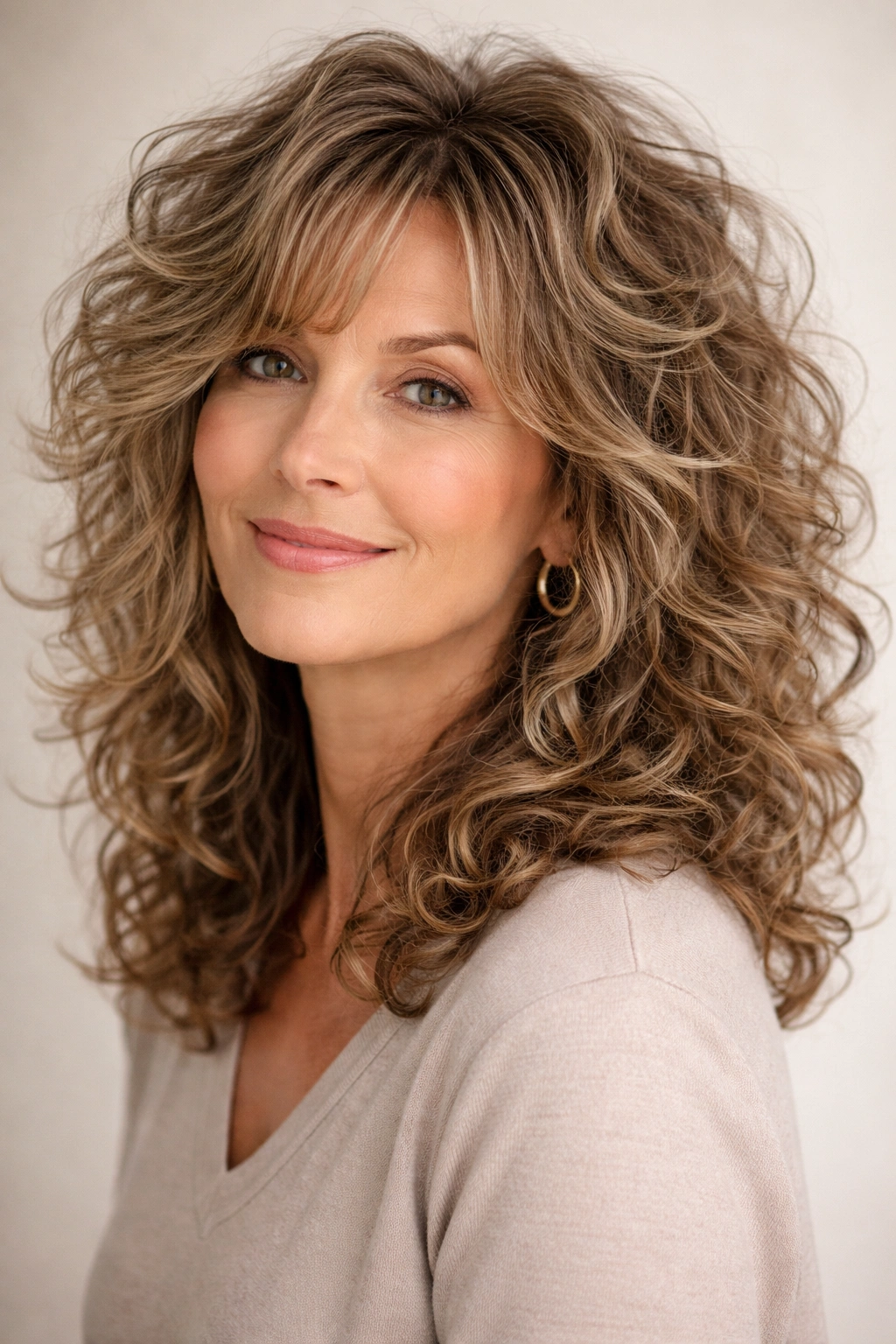 Curly shag hairstyle with layers and volume