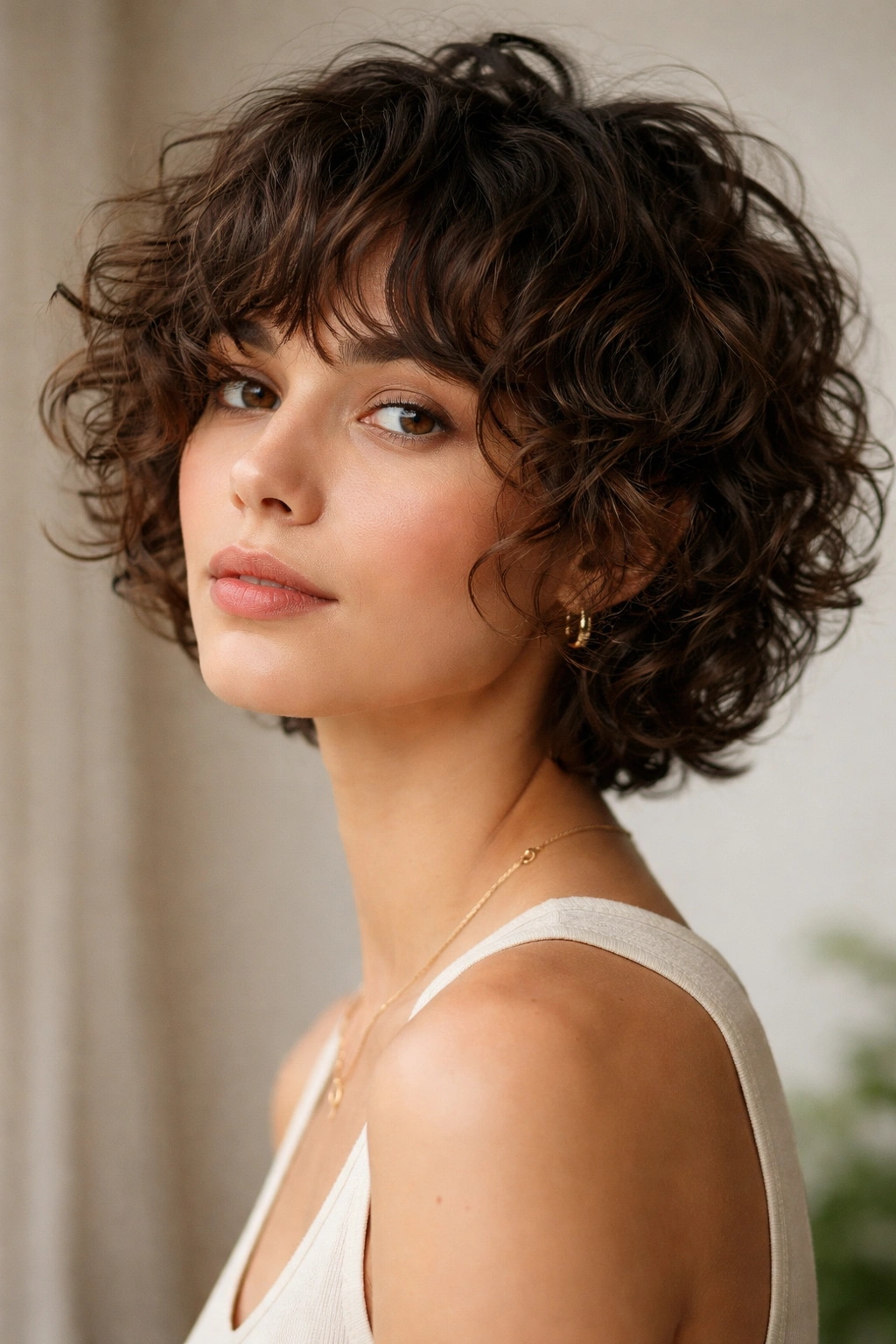 Close-up of a curly shag with layered texture