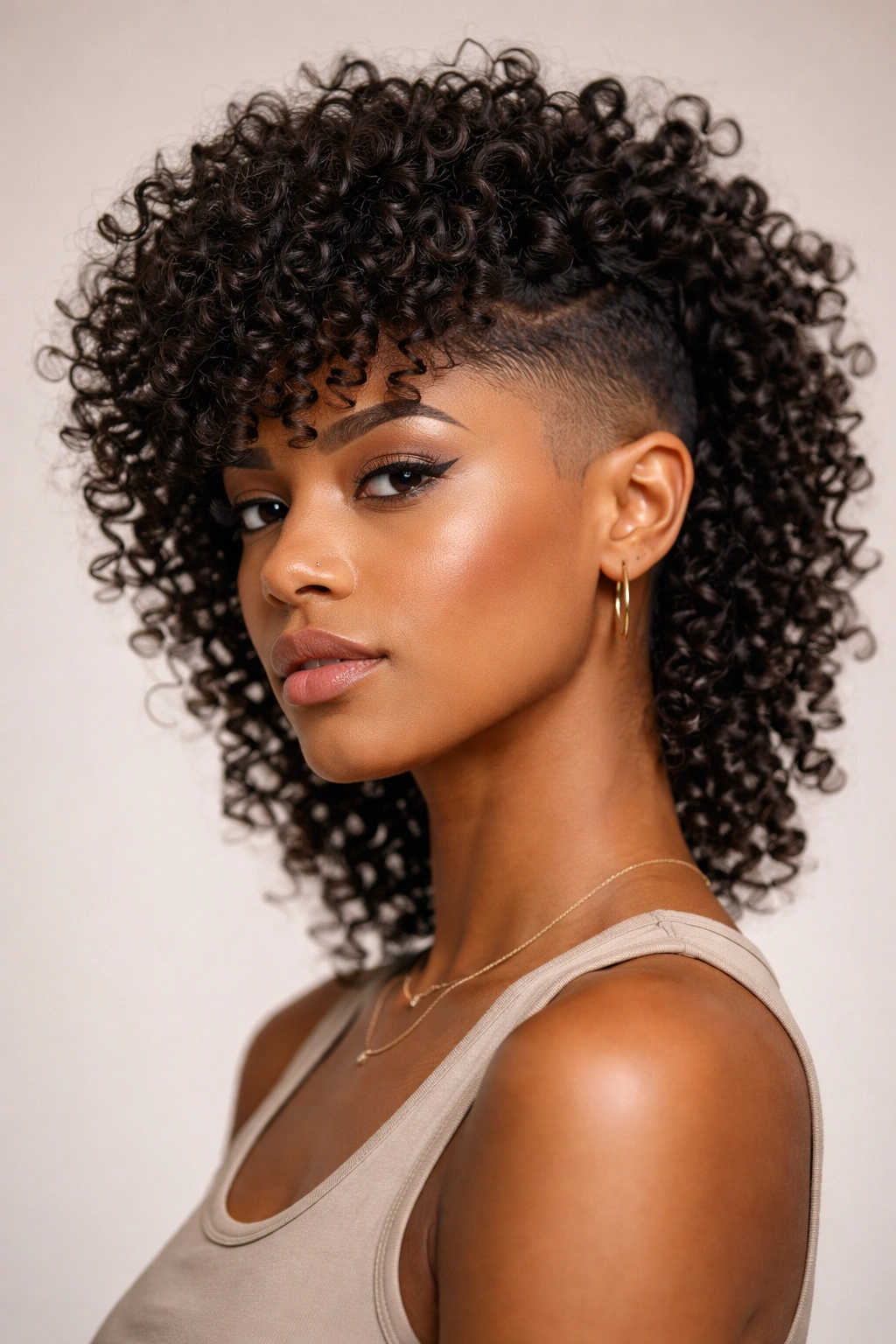 Curly shag with undercut on coily hair showing voluminous top and shaved sides.