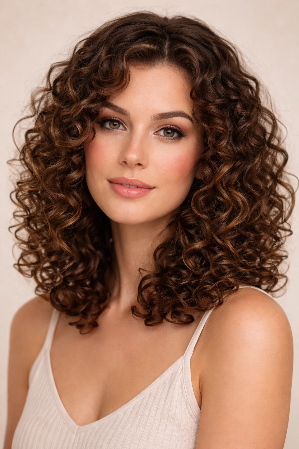 Shoulder-length curly hair with defined curls and volume