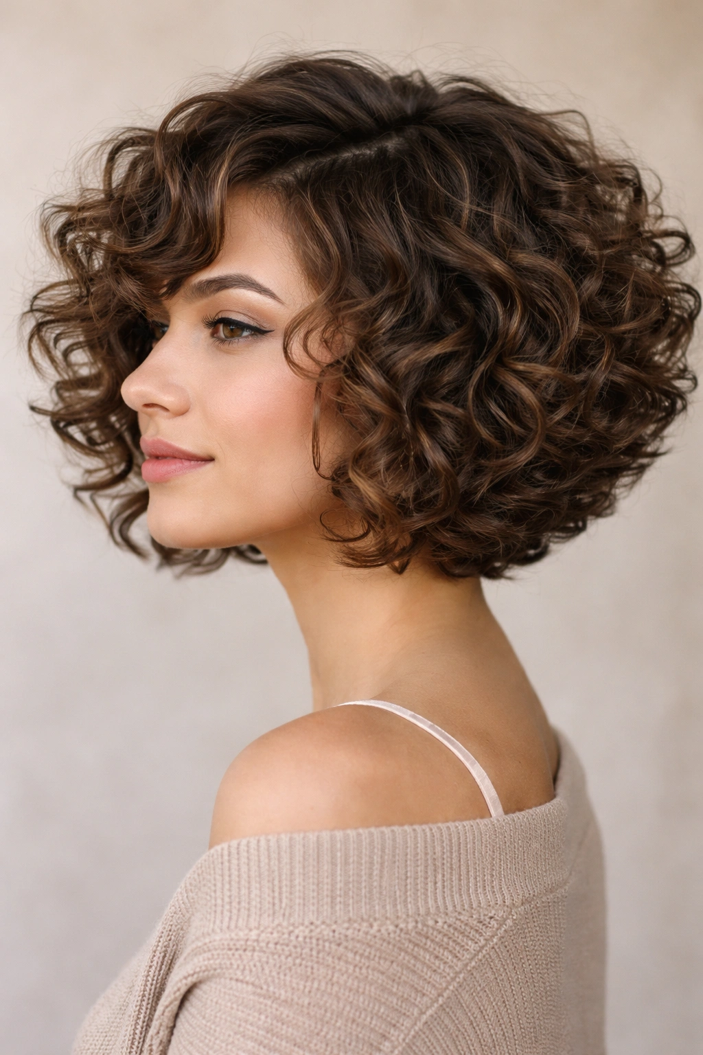 15 Stacked Bob Cuts For Thick And Fine Hair 10 Close-up of curly stacked bob with defined curls and layering