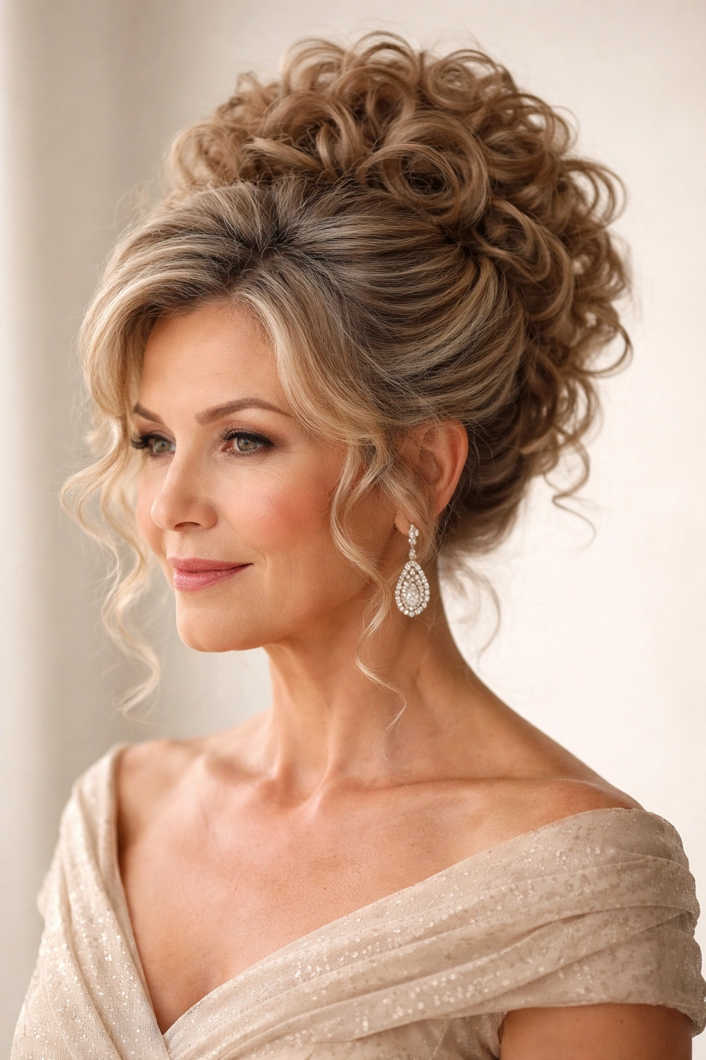 Elegant curly updo hairstyle with volume for special occasions