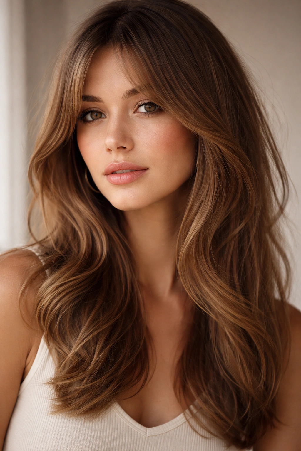 15 Hairstyles That Flatter An Oval Face Shape 5 Portrait showing face-framing curtain bangs softly framing the oval face