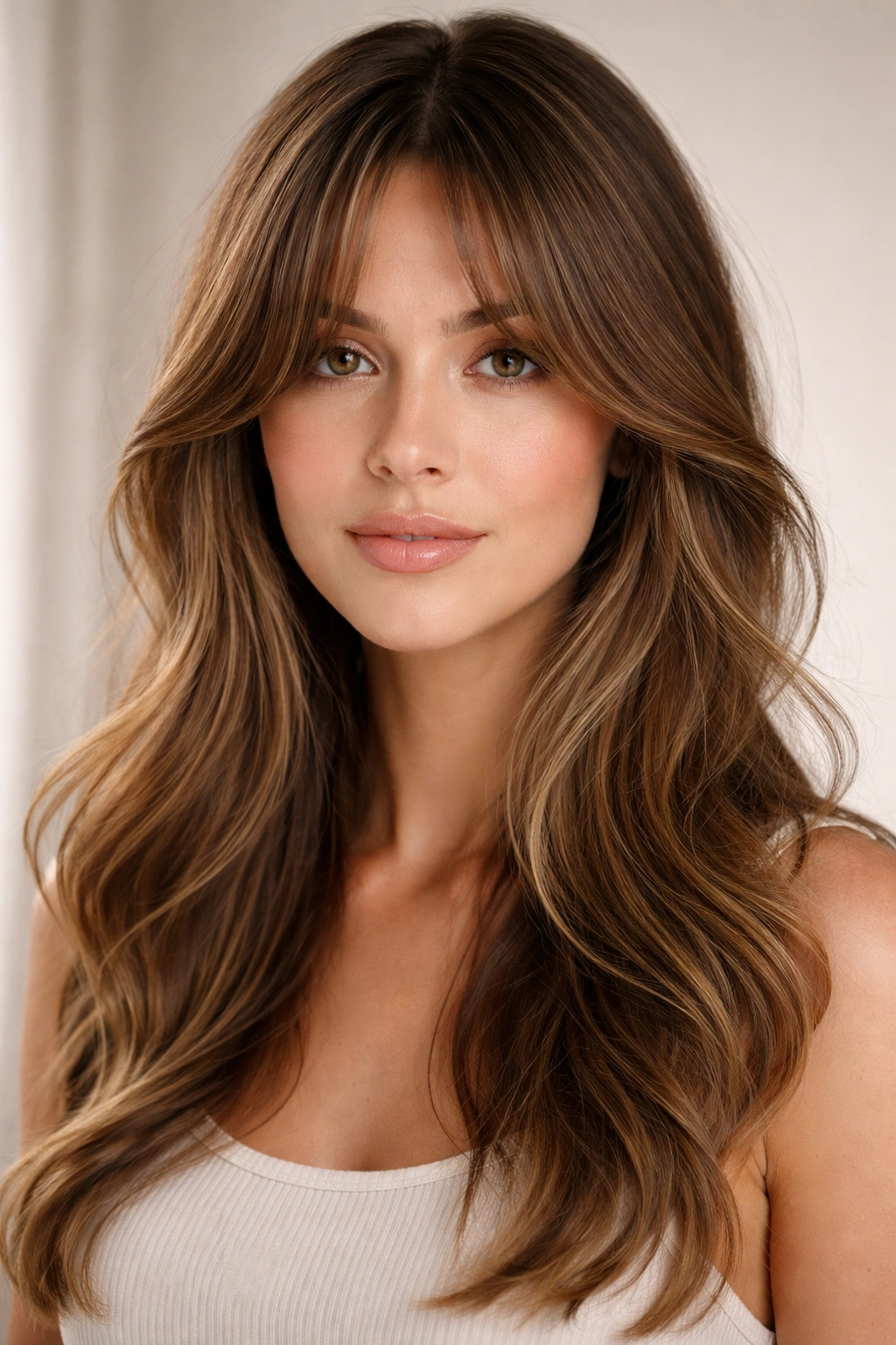 Portrait highlighting curtain bangs framing the face
