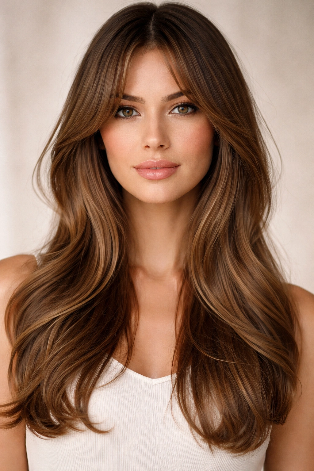 Curtain bangs with middle part and face-framing sweep