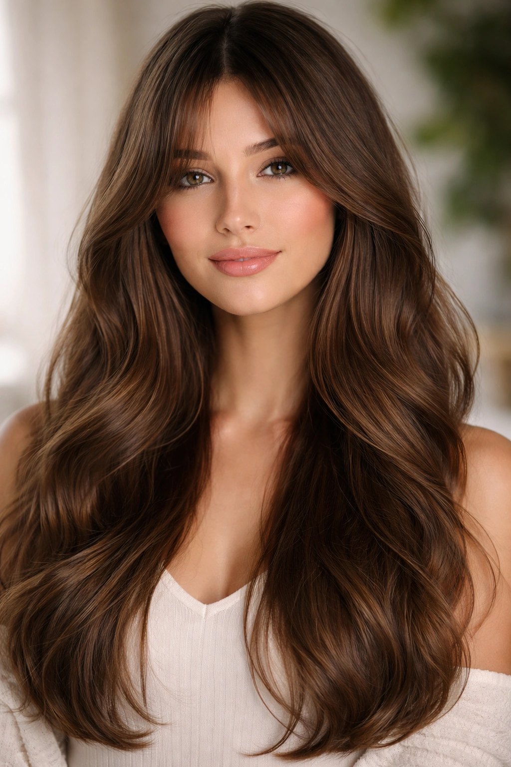 Soft curtain bangs with long hair portrait
