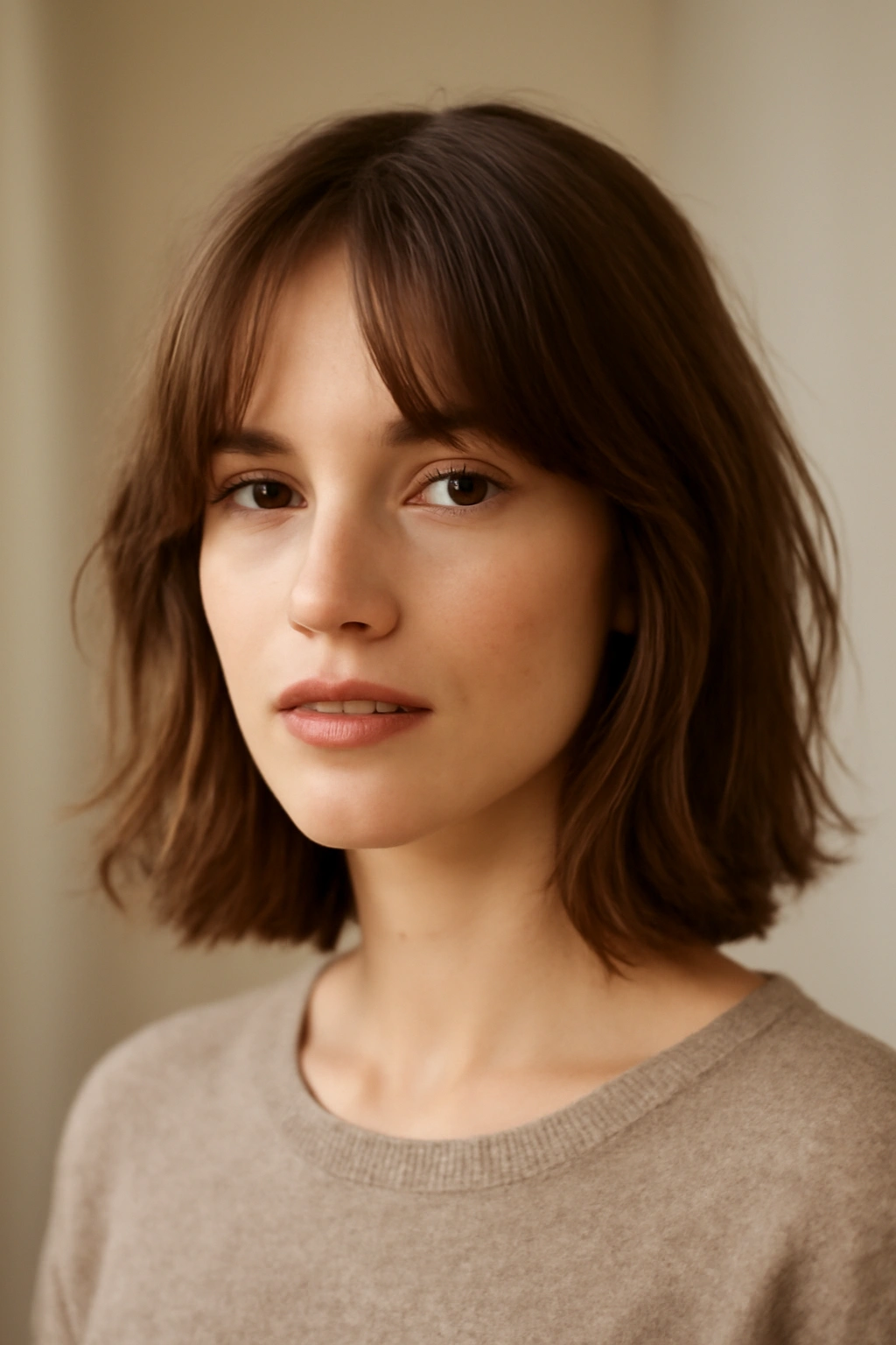 25 Medium Haircuts You’ll Want to Try Immediately 6 Medium-length hair with soft curtain bangs and middle part