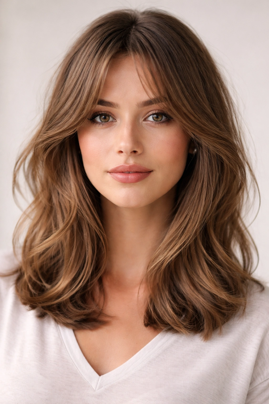 15 Awkward In Between Length Haircuts That Work 5 Shoulder-length hair with curtain bangs framing the eyes