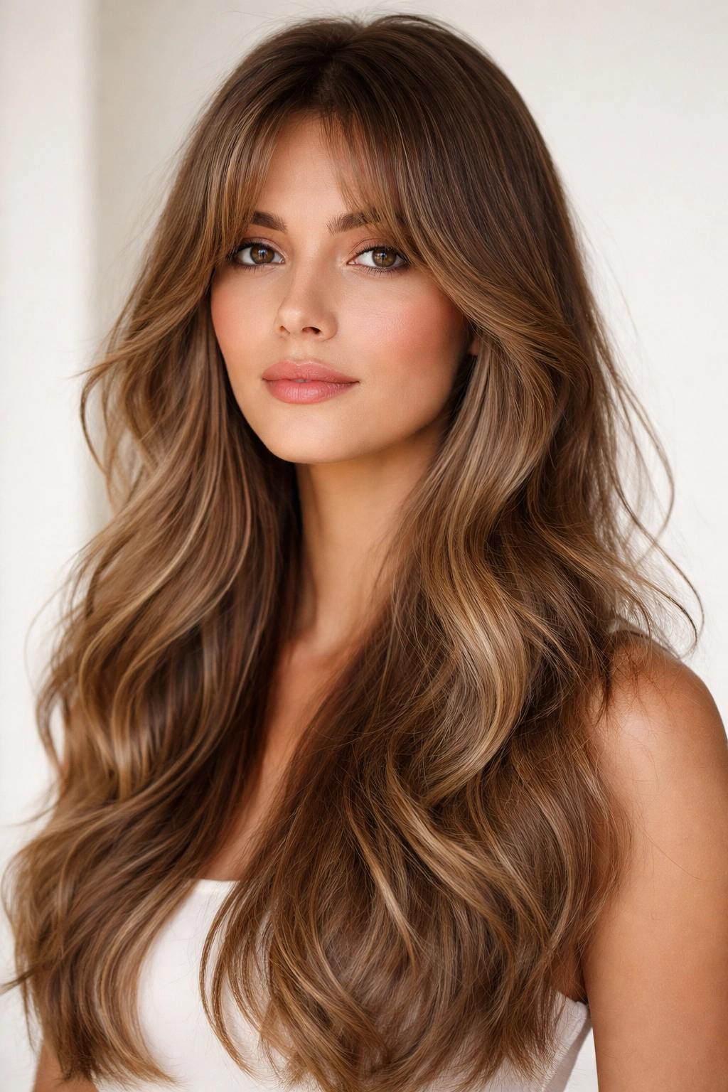 20 Long Face Haircuts Women Keep Requesting 9 Portrait of curtain bangs with voluminous length framing the face