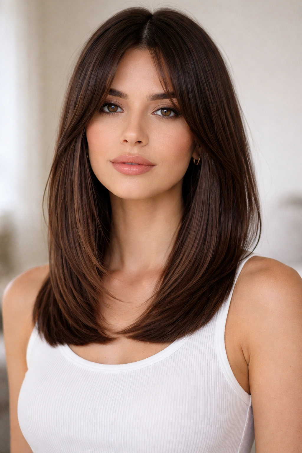 25 Medium Length Hairstyles For Women On The Go 22 Sleek curtain cut with blunt ends framing the face