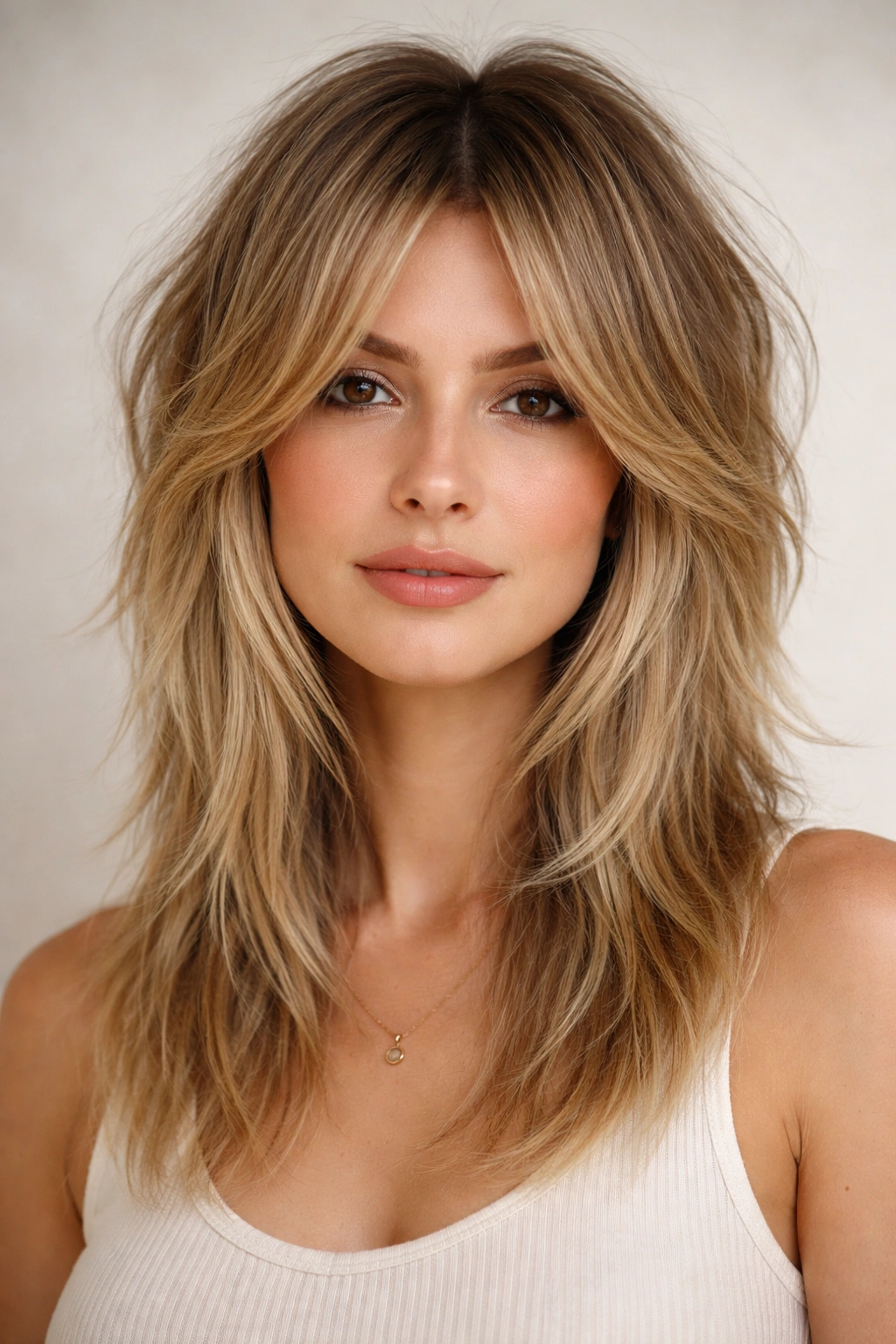 15 Shag Haircuts That Give Fine Hair More Body 11 Head-and-shoulders shot of a shag with curtain framing layers