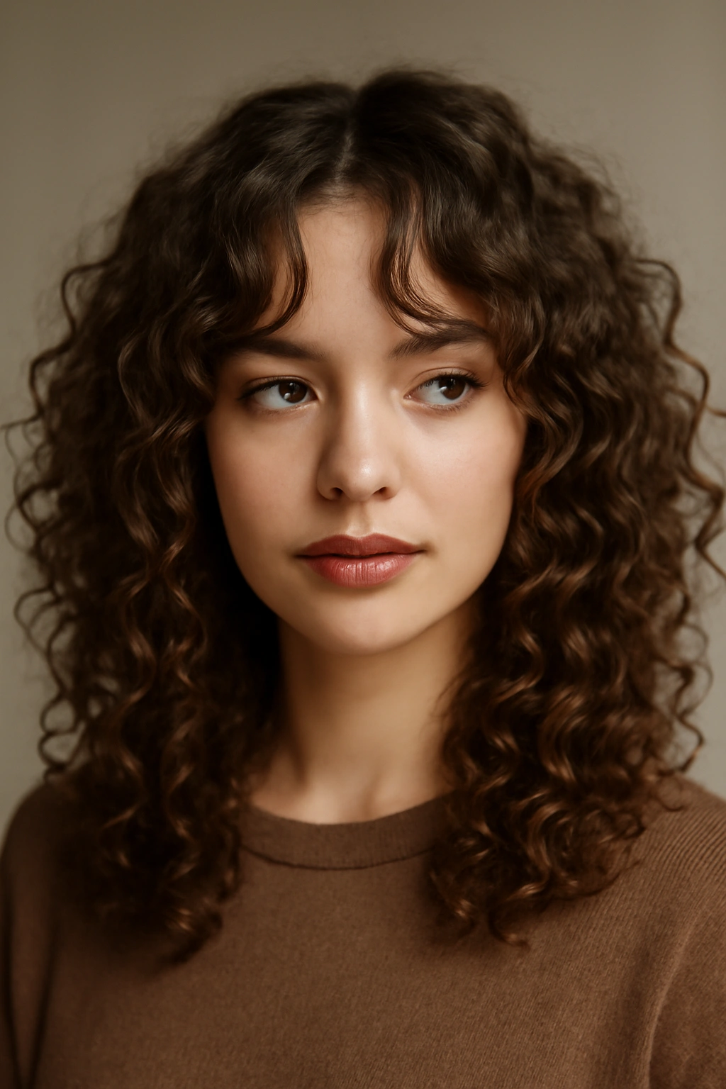 10 Curly Fringe Styles That Frame Your Face Perfectly 4 Curtain-cut fringe with center part framing the face