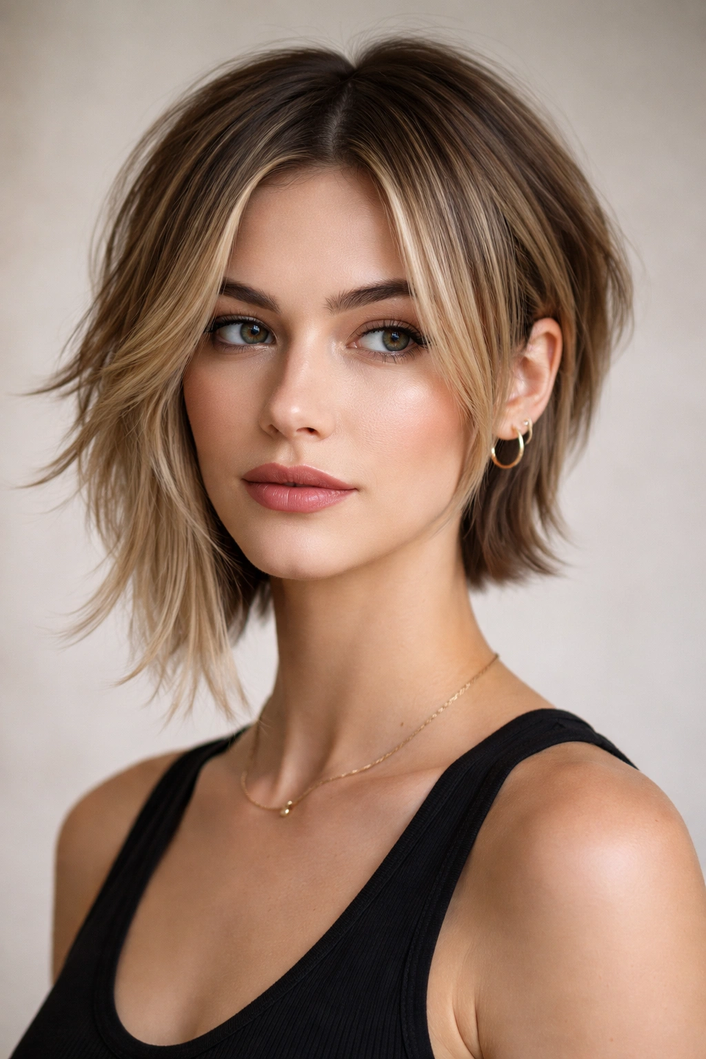 Portrait of a person with disconnected curtain haircut and asymmetrical sides