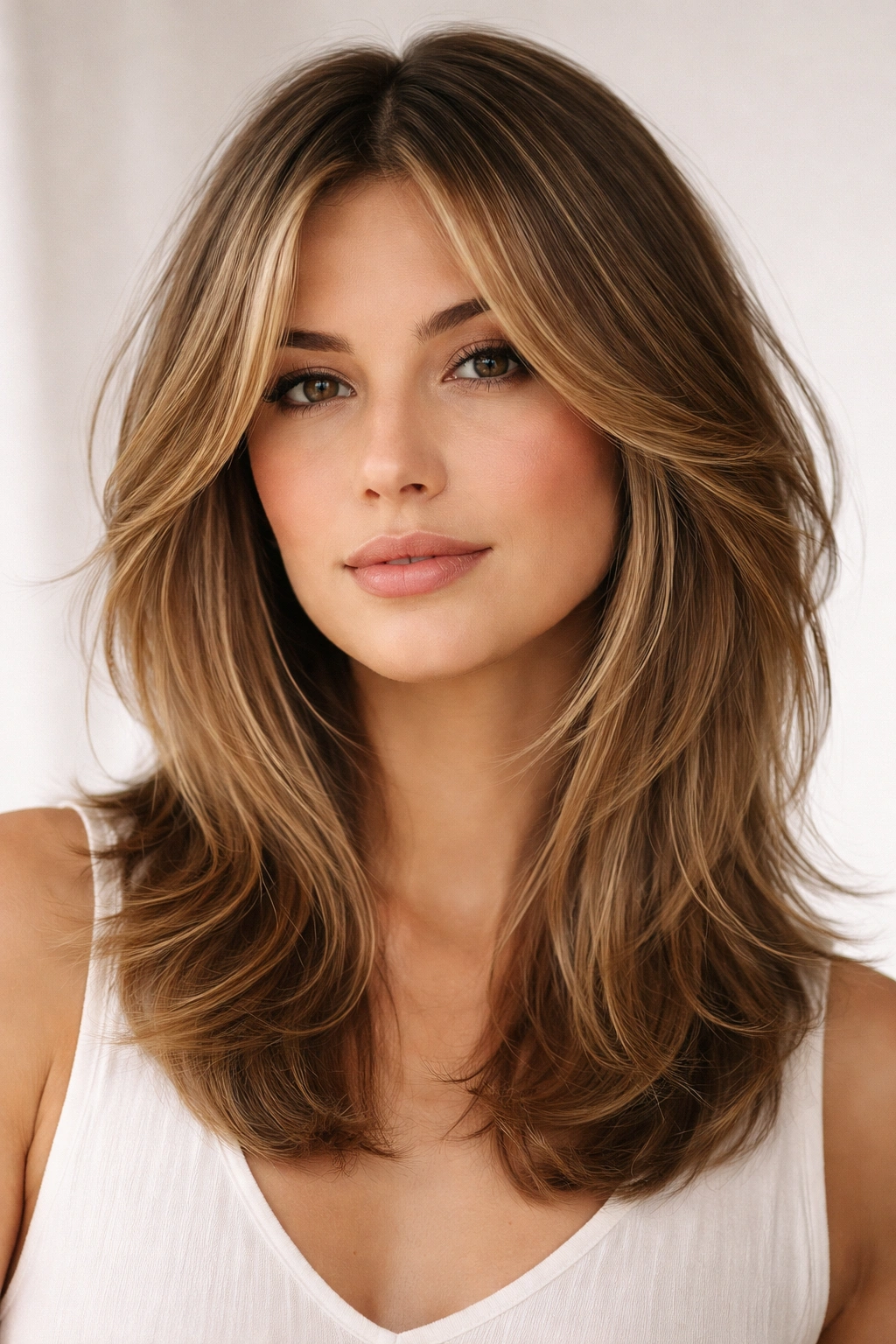 12 Shoulder Length Layered Cuts With Movement 9 Curtain layers with modern twist framing the face