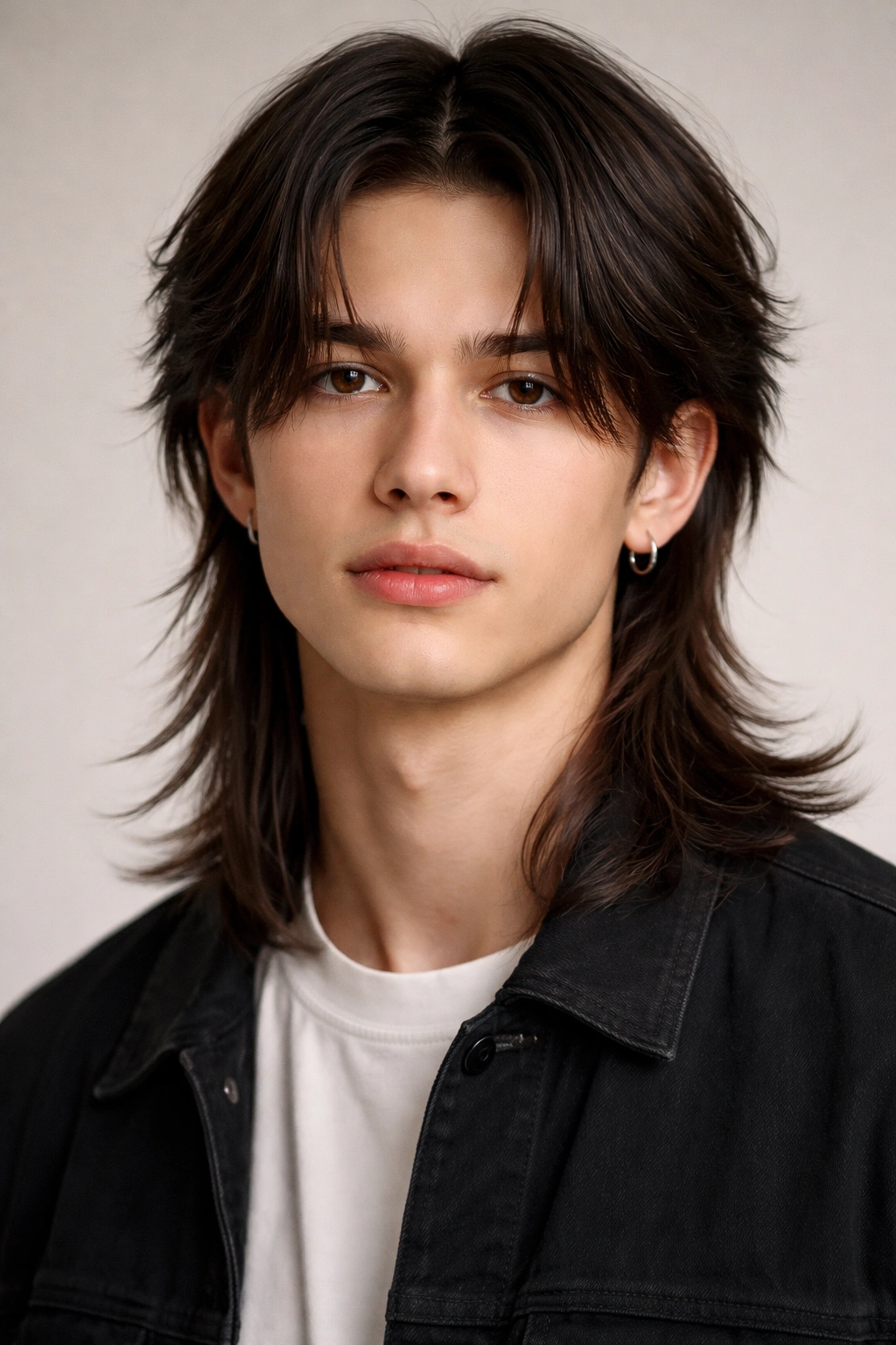 Middle Part Mullet with center part and curtain framing face