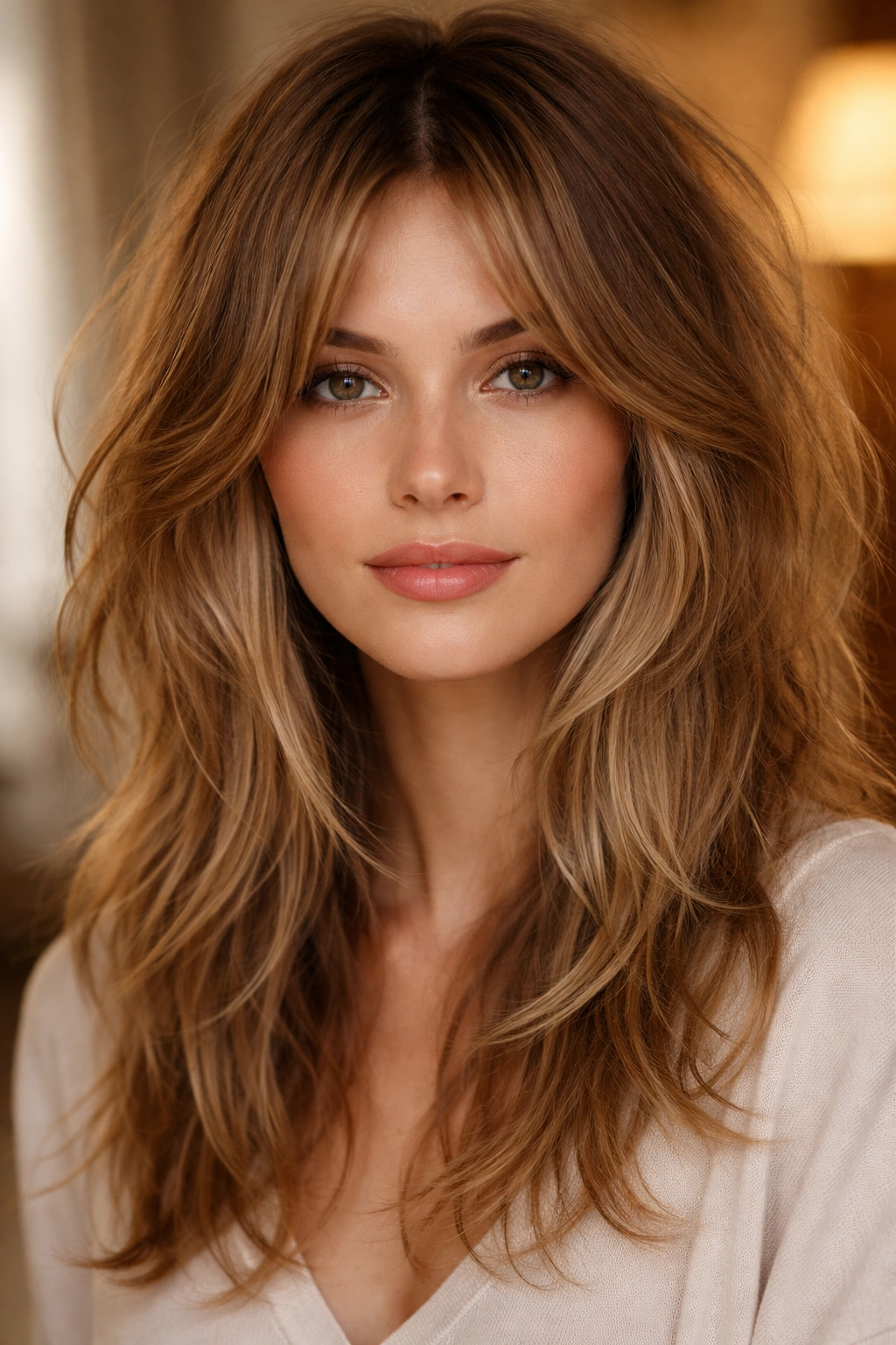 Curtain shag with middle part and face-framing layers