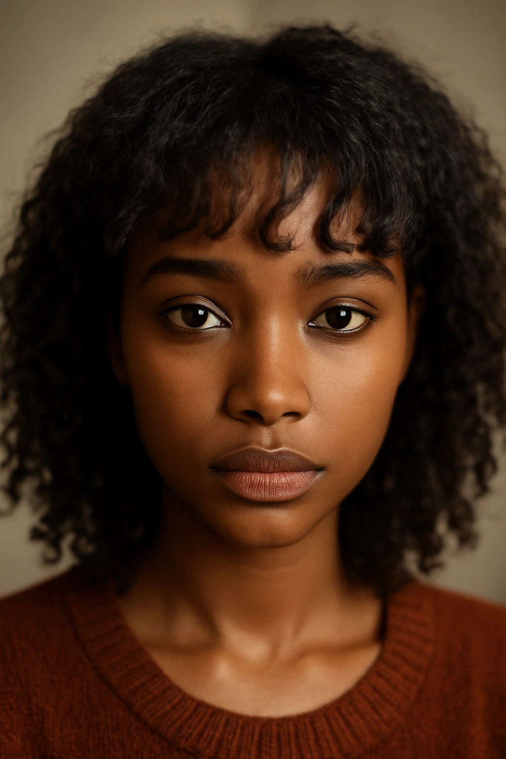 12 Bangs Hairstyles That Flatter Black Women 3 Close-up of a Black woman with curved bangs following her facial shape